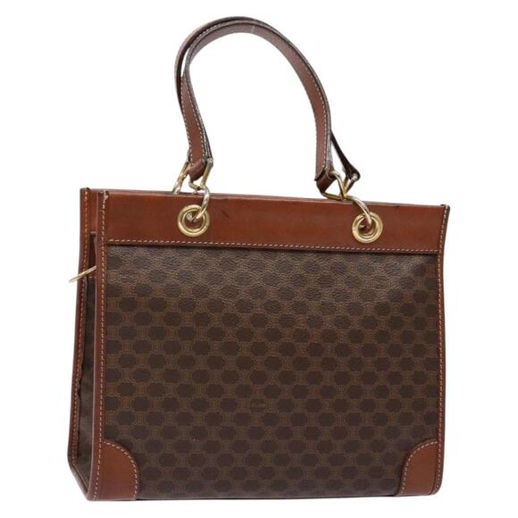 CELINE Macadam Canvas Hand Bag Pvc Leather Brown Gold - Picture 1 of 12